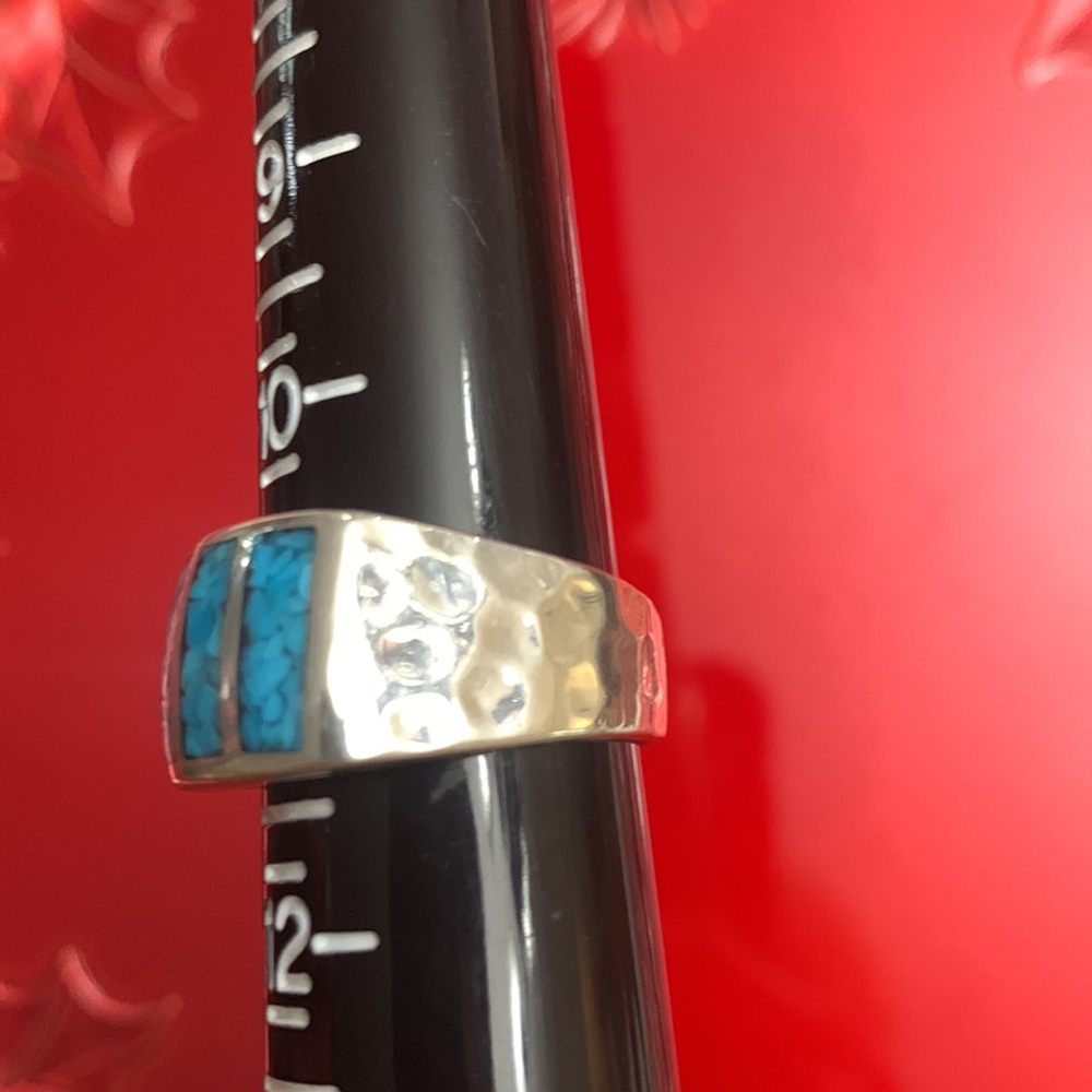 STERLING SILVER INLAID TURQUOISE RING - Picture 3 of 16